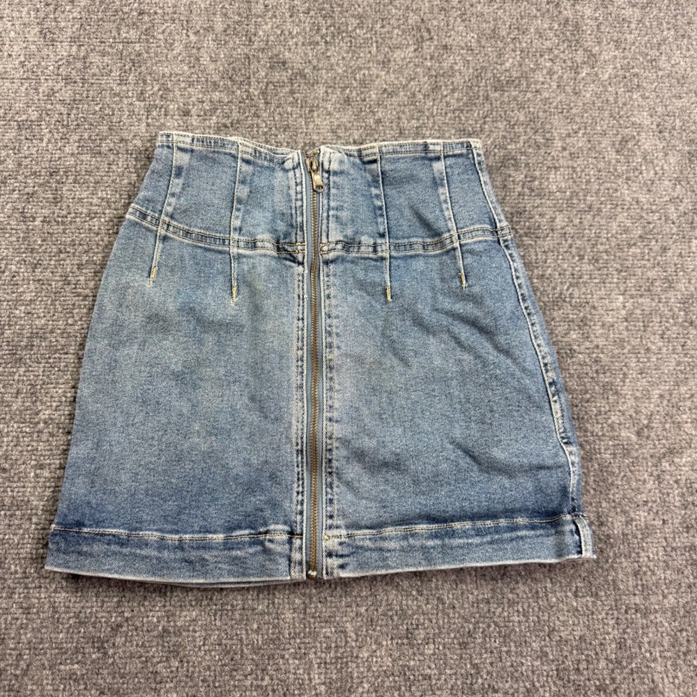Free People Denim Mini Skirt 24 Blue Zip Front High Rise Seamed Women